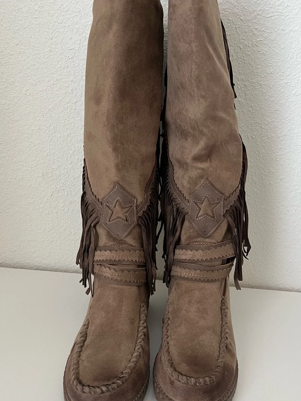 VERY G-Brown Fringe Suede Knee-High Boots - Women's
